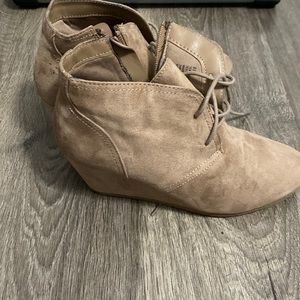 Tan wedge booties